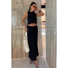 Sırt Çapraz Detay Ajurlu Triko Takım -Siyah