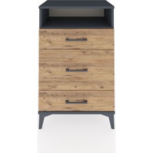Hyperion Komodin Tek Raflı 3 Çekmeceli 60X44X96 Antrasit-Çam