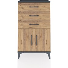 Arges Komodin Tek Raflı 3 Çekmeceli 2 Kapaklı 60X30X106 Antrasit-Çam