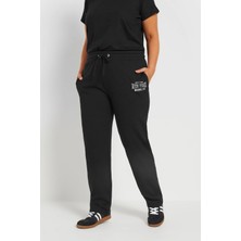 Büyük Beden Boru Paça Beli Büzgülü Cepli Yazı Baskılı Eşofman Altı 303902