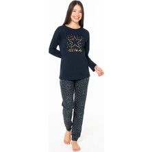 U.s. Polo Assn. 20163 Kadın Lacıvert Yuvarlak Yaka Uzun Kollu Pijama Takımı