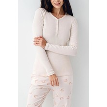Pierre Cardin 9062 Kadın Toz Pembe Uzun Kollu Yarım Pat V Yaka Pijama Takımı