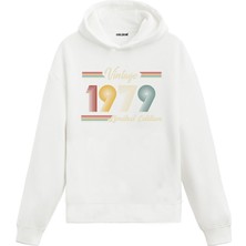 Vintage Hoodie 1979 Doğum Tarihi Baskılı Doğum Günü Hediyesi Kapşonlu Unisex Hoodie