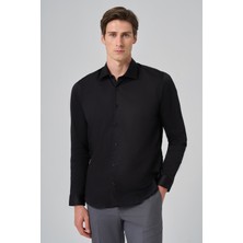  Erkek Siyah Dynamic Fit Sert Yaka Gömlek
