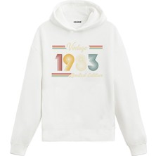 Vintage Hoodie 1983 Doğum Tarihi Baskılı Doğum Günü Hediyesi Kapşonlu Unisex Hoodie