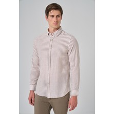  Erkek Vizon Slim Fit Düğmeli Yaka Gömlek