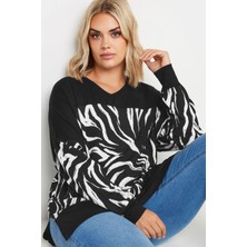 Stil Diva Kadın Büyük Beden Desenli Uzun Kollu Esnek Kumaş Uzun Kesim Bluz 303057