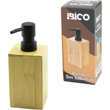 Kare Ahşap Bambu Sıvı Sabunluk Siyah Plastik Pompa Çap: 7cm - Y: 11.5cm (5250)