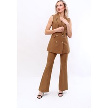 Blazer  Yelek & Ispanyol Paça Pantolon-Camel