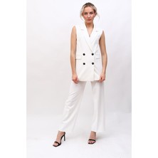 Blazer  Yelek & Bol Paça Pantolon-Beyaz