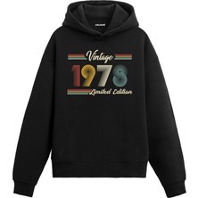 Vintage Hoodie 1978 Doğum Tarihi Baskılı Doğum Günü Hediyesi Kapşonlu Unisex Hoodie
