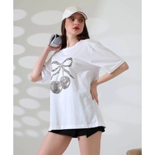 Leopar Desenli Kiraz Baskılı Tişört