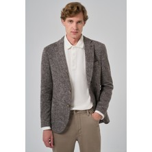  Erkek Kahve Örme Trend Ekoseli Slim Fit Mono Yaka Ceket