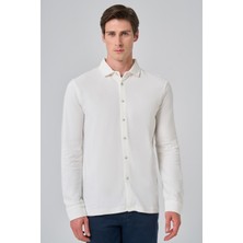  Erkek Ekru Pamuk Trend Ağaç Kabuğu Desen Dinamik Fit Italyan Yaka Gömlek