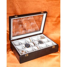 Shansora Design 15'li Saat Kutusu, Suni Deri Kaplamalı, Özel Üretim, El Yapımı