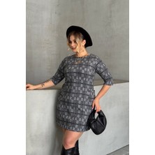 Büyük Beden Bisiklet Yaka Yarım Kollu Cepli Desenli Elbise 301507