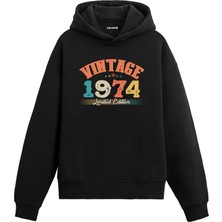 Vintage Hoodie 1974 Doğum Tarihi Baskılı Kapşonlu Unisex Hoodie
