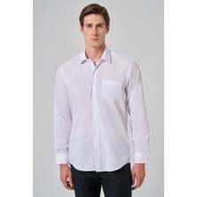  Erkek Beyaz Basic Regular Fit Sert Yaka Cepli Gömlek