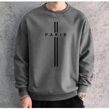 Amor Man Büyük Beden Özel Tasarım Paris Dikey Çift Şerit Baskılı Yeni Trend Oversize Erkek Sweatshırt