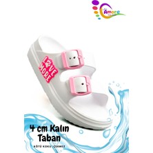 Sermoda Çift Toka Hafif Eva Yazlık Plaj Çocuk Terliği Havuz Terliği Lavabo Terliği Lm Beyaz
