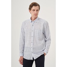  Erkek Lacivert Keten Trend Regular Fit Dğmeli Yaka Gömlek