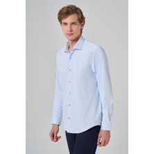  Erkek A. Mavi Basic Düz Desen Italyan Yaka Slim Fit Gömlek