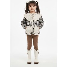 Miniğimin Cicileri Leopar Desenli Volan Yaka Polar Kız Çocuk Kışlık 2’li takım - bej