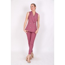 Abiye Yelek & Boru Paça Pantolon Takım-Rose