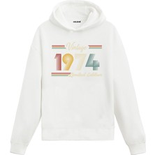 Vintage Hoodie 1974 Doğum Tarihi Baskılı Doğum Günü Hediyesi Kapşonlu Unisex Hoodie