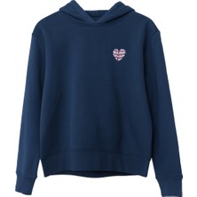 Indigo Crop Kapüşonlu Premium Şardonlu Sweatshirt