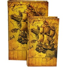 Kutu Kitap Harita 2'li Set Dekoratif Hediyelik