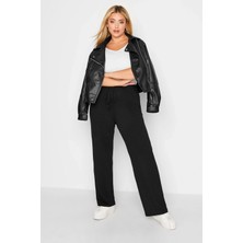 Büyük Beden Beli Lastikli ve Bağcıklı Cepsiz Paçası Geniş Pantolon 140052