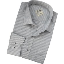 Erkek Klasik Geniş Rahat Kesim Cepli Çizgili Uzun Kollu Pamuk Gömlek