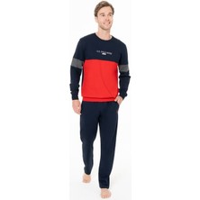 Erkek Bisiklet Yaka Uzun Kollu Pijama Takımı S26930 Cepli