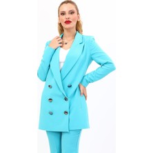 Erkek Yaka Kuruvaze Uzun Ceket-Turkuaz