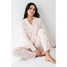 Pierre Cardin 9064 Kadın Toz Pembe Uzun Kollu Önden Düğmeli Gömlek Pijama Takımı
