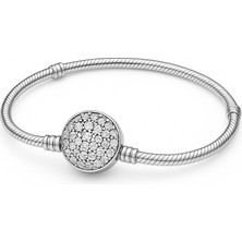 Akgünal 925 Ayar Gümüş Taşlı Daire Klipsli Bileklik