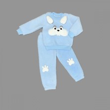 Diji Baby 1-2-3 Yaş Kulaklı Tavşan Figürlü Kuzu Kumaş Sweat Pantolon Uzun Kollu Kız Erkek 2 Li Takımı
