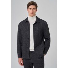  Erkek Siyah Yünlü Berberi Yaka Torba Cepli Gömlek