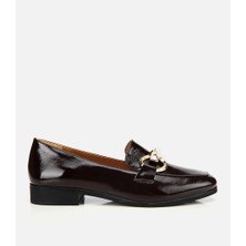 Hotiç Kadın Rugan Deri Kahverengi Tokalı Klasik Loafer