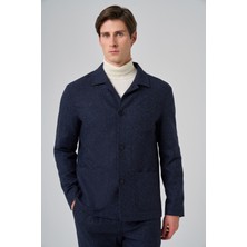  Erkek Lacivert Yünlü Berberi Yaka Torba Cepli Gömlek