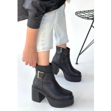 Lonji Siyah Cilt Topuklu Bot