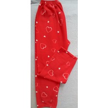 Kışlık Polar Kırmızı Kalp Desenli Pijama Tek Alt