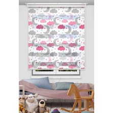  Ay ve Bulut Baskılı Çocuk Odası Perdesi - Pembe - Dijital Baskılı Zebra Stor Perde