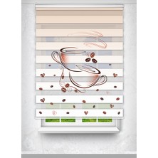  Kahve ve Fincan Baskılı Zebra Perde - Dijital Baskılı Zebra Stor Perde