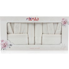 Fiesta Vip Jakarlı Aile Bornoz Seti 6 Parça %100 Pamuk Krem-Krem