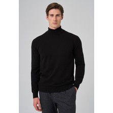  Erkek Siyah Basic Balıkçı Yaka Dynamic Fit Rahat Kesim Triko