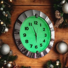 Fosforlu 3D Kabartma Rakam Karanlıkta Parlayan Duvar Saati Kromaj Gümüş Renk