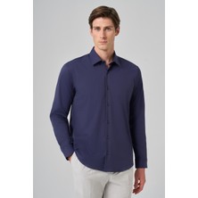  Erkek Lacivert Slim Fit Sert Yaka Gömlek