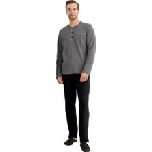 Elitepoint 1625 Erkek O-Yaka Ön Üç Düğmeli Kışlık Büyük Beden Pijama Takım